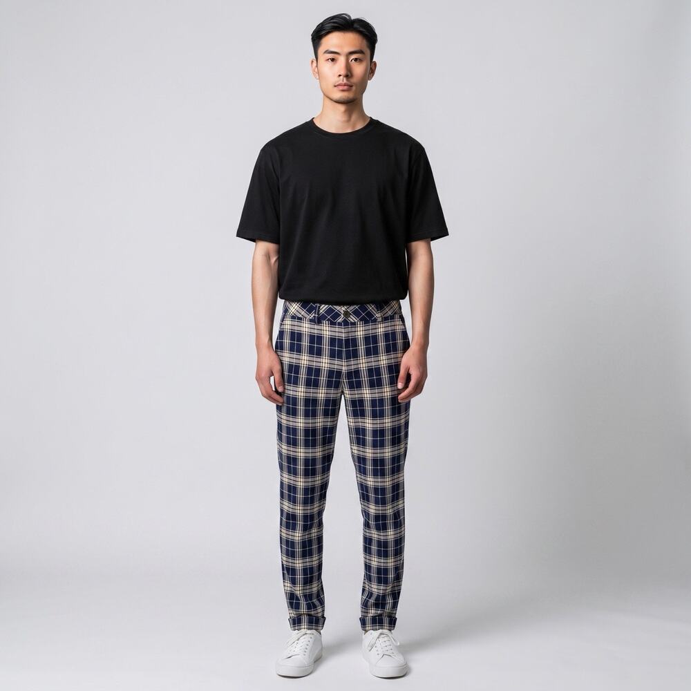 Young La Men's Plaid Pants Blue 32x32 Preppy Prep Academia Old Money Hipster